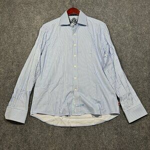 English Laundry Shirt Mens 16 Blue Stripe Cotton Long Sleeve Button Up Contrast
